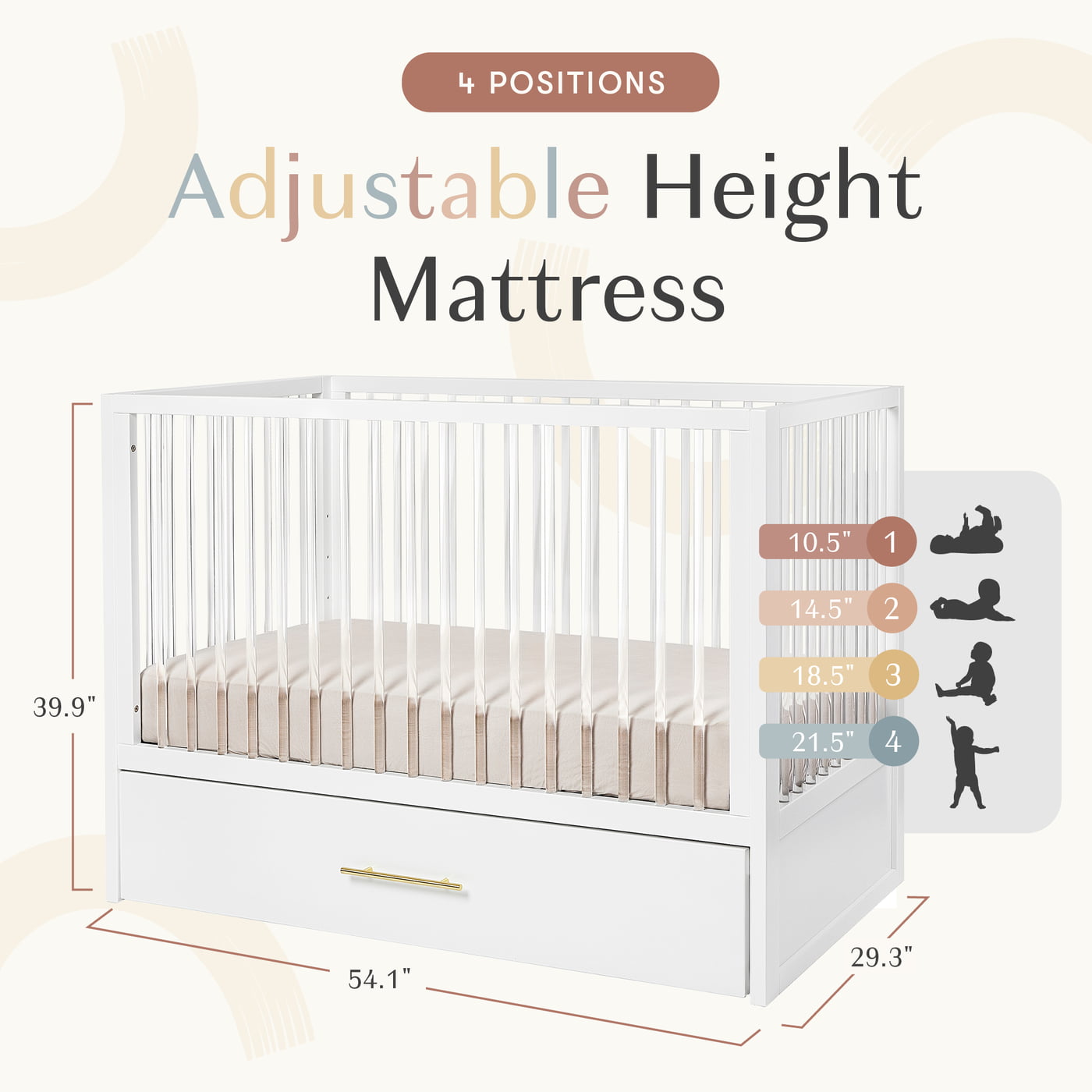 Crib with Trundle bed Acrylic 4 In1